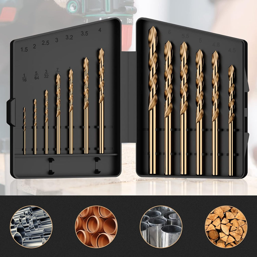 13Pcs(1/16"-1/4") Cobalt Drill Bit Set M35 HSS Jobber Length