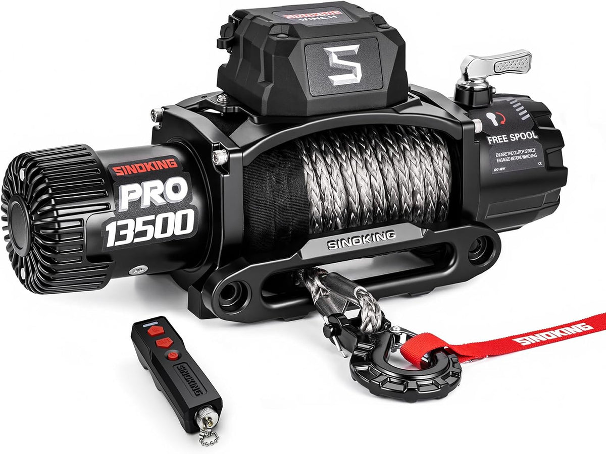 PRO Series 13500 lb Electric Winch, 12V Towing Winch, Synthetic Rope, 2-in-1 Wired/Wireless Remote, Waterproof IP67
