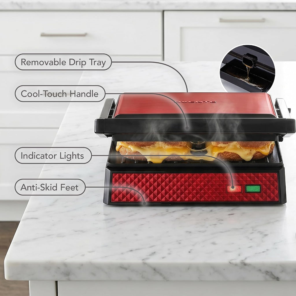 Electric Indoor Panini Press Grill + Sandwich Maker, Red GP0620R