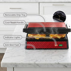Electric Indoor Panini Press Grill + Sandwich Maker, Red GP0620R