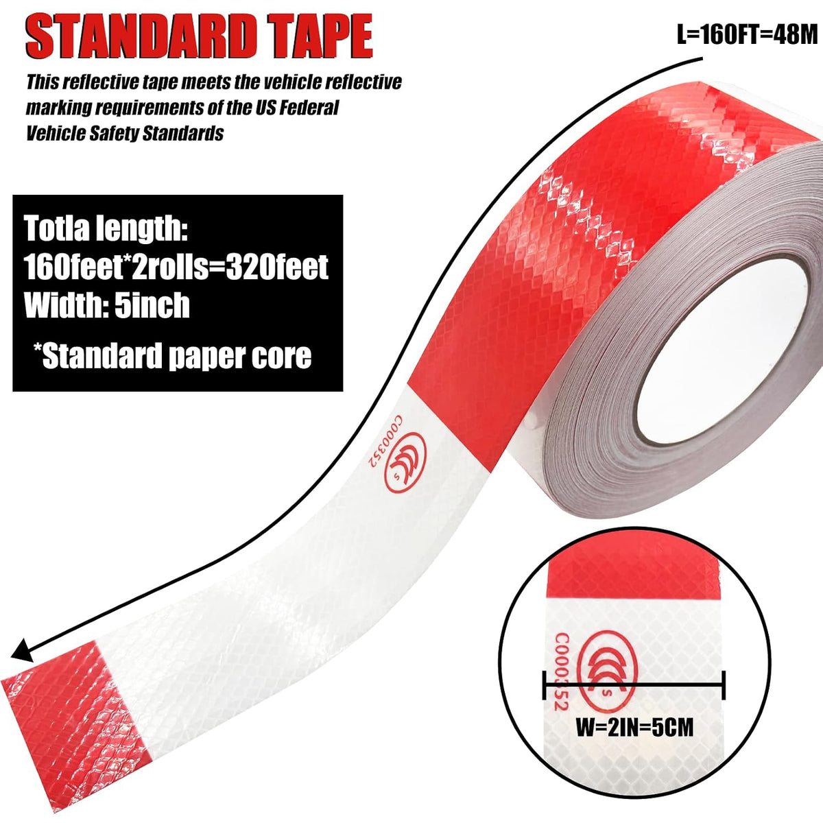 2 Roll Reflective Tape, Trailer Caution Tape Roll, Reflector Tape Outdoor Waterproof, 2Inx160Ftx2=320Ft, Strong