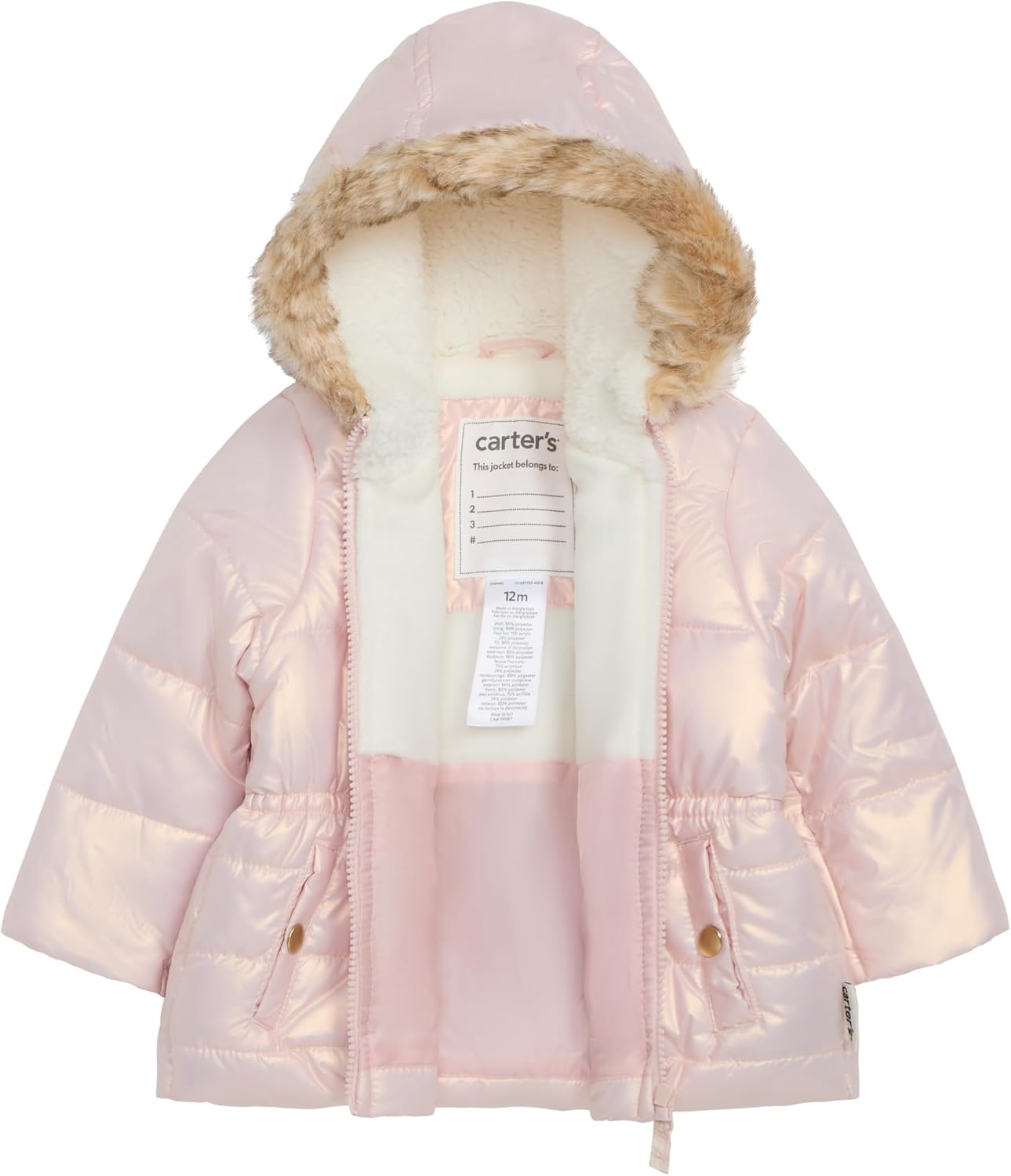 Girls' Winter Coat Puffer Jacket With Faux Fur Trimmed Hood