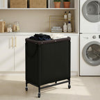 2 Section Laundry Hamper, 100L Black Sorter Cart with Wheels