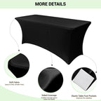 6ft Stretch Black Spandex Table Cloth 2 Pack for Folding Tables