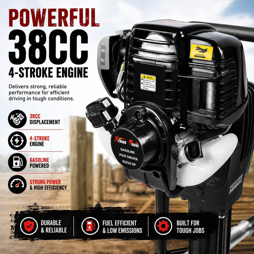 38cc Gas Powered Fence Post Driver, 4-Stroke T-Post Driver, Heavy Duty Gasoline Pile Driver for T-Posts, Ground Rods