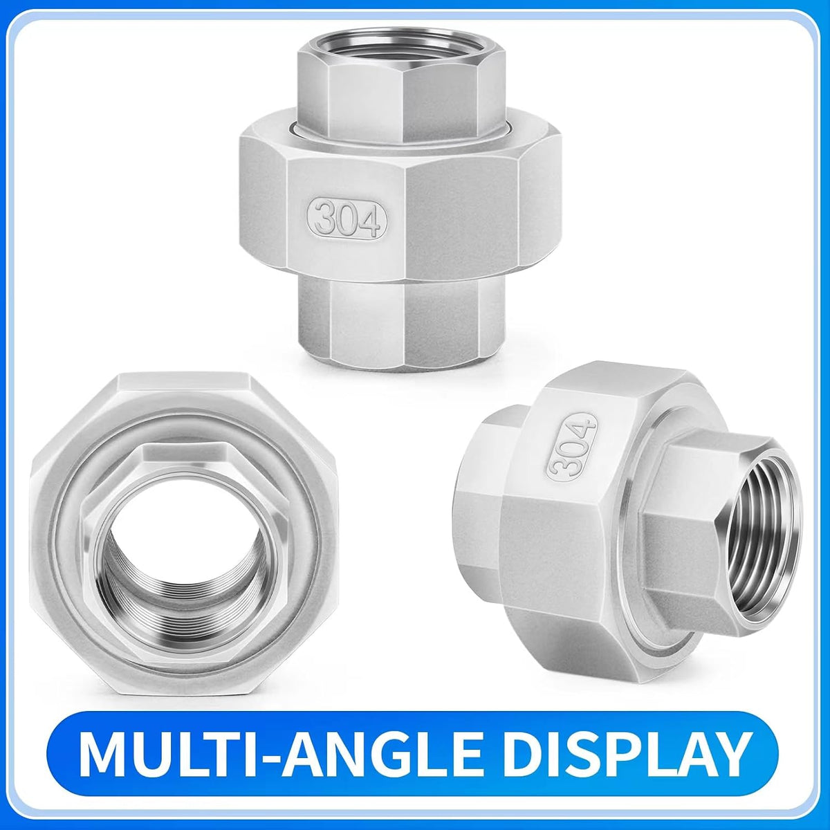 ChillWaves 304 Stainless Steel Cast Pipe Fitting, Union，1-1/2" NPT Female Thread Adapter(1-PACK)