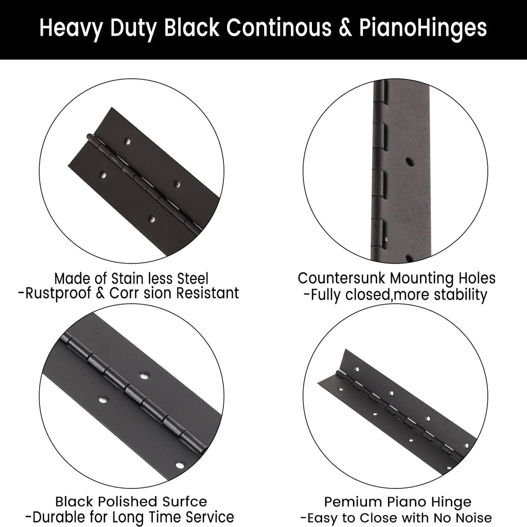 2-Pack 12-Inch Black Stainless Steel Continuous & Piano Hinge