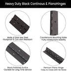 2-Pack 12-Inch Black Stainless Steel Continuous & Piano Hinge