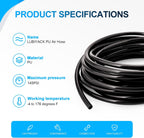 Black PU Air Hose, 12mm OD 8mm ID, 50FT