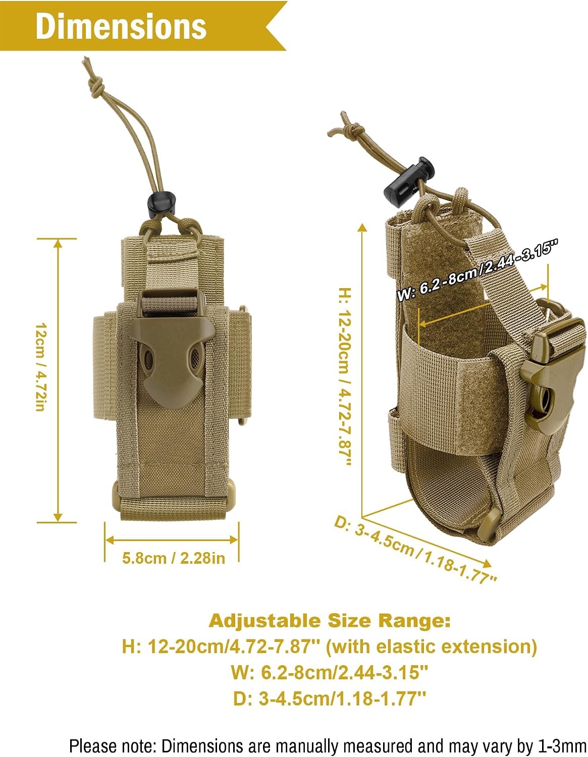 Radio Holster MOLLE Radio Pouch Universal Walkie Talkie Pouch | Horizontal & vertical carry for belt vest backpack