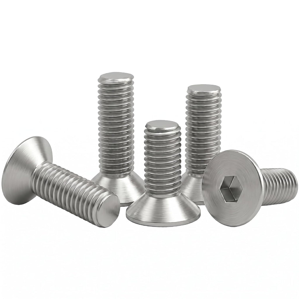 M5 x 8mm (25 Pack) Flat Head Hex Socket Cap Screws Bolts Countersunk Bolts, Hex Drive, 304 Stainless Steel 18-8, Fully Thread, Bright Finish