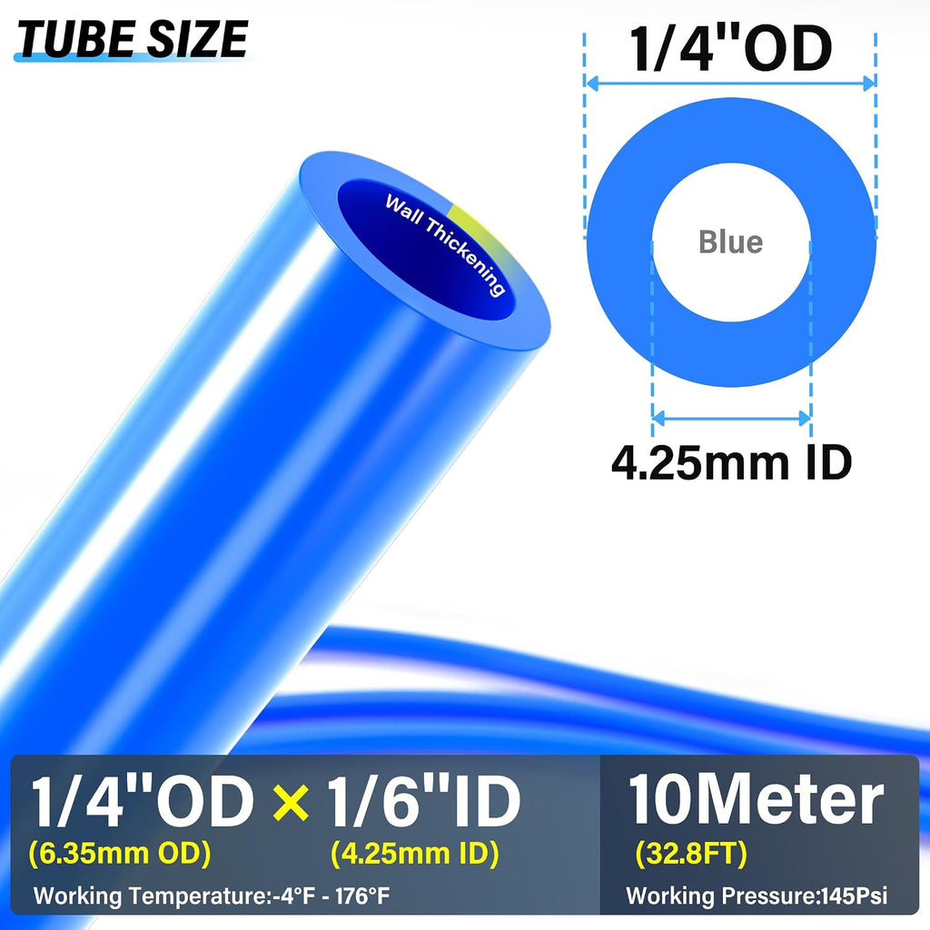 TAILONZ Blue 1/4" OD PU Air Hose 10M/32.8ft