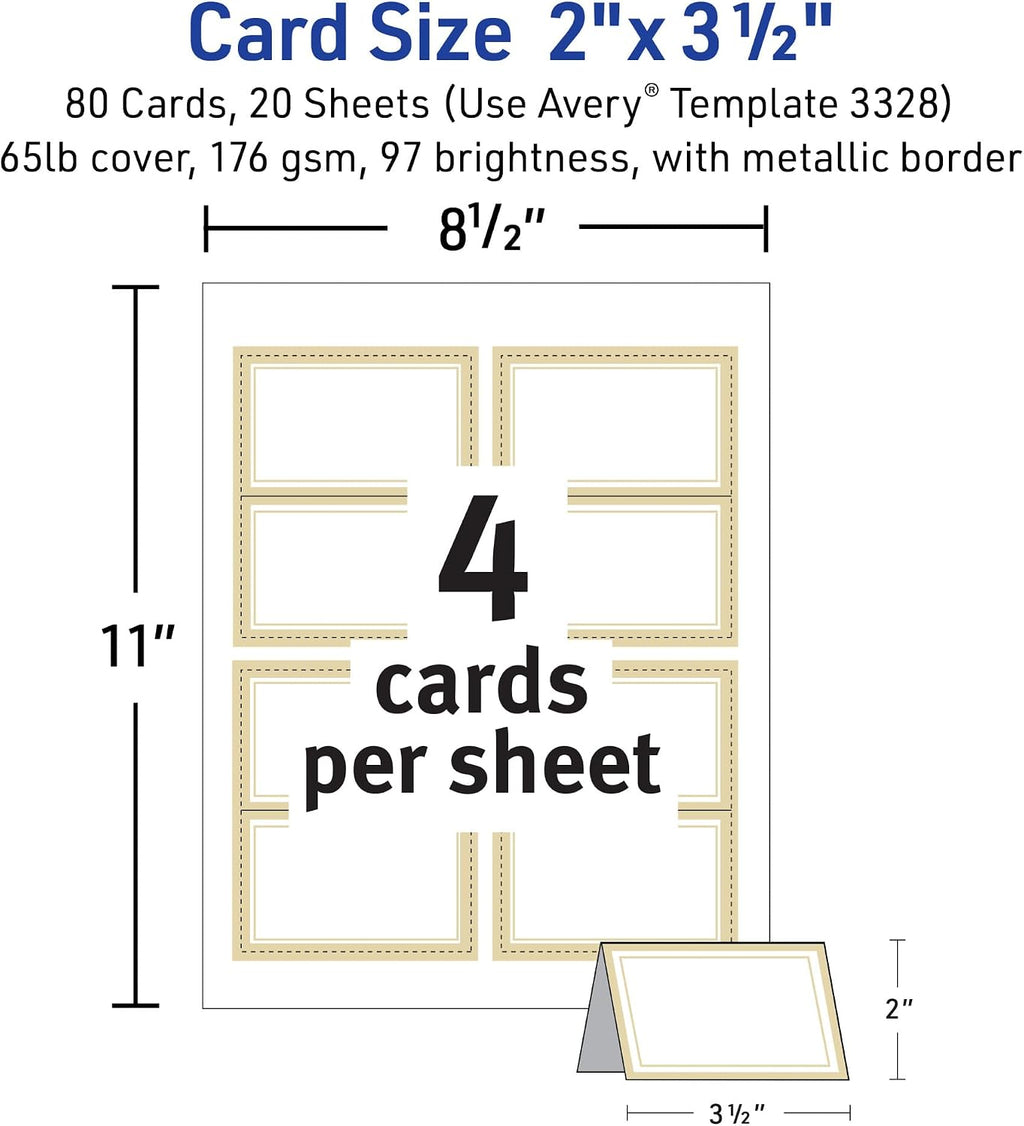 Tent Cards, 2" x 3.5", Gold Borders, 80 Place Cards (3328)
