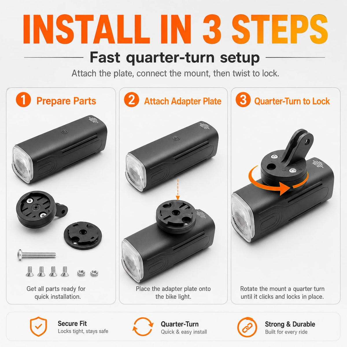 Bike Headlight Mount for GoPro Quick Release Light Interface Adapter