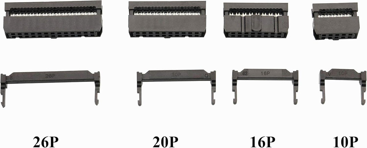 51Pcs 2.54mm Pitch Dual Rows IDC Sockets 10 16 20 26 Pin Female Header Rectangular Connector with IDC Crimp Tool for Flat Ribbon Cable