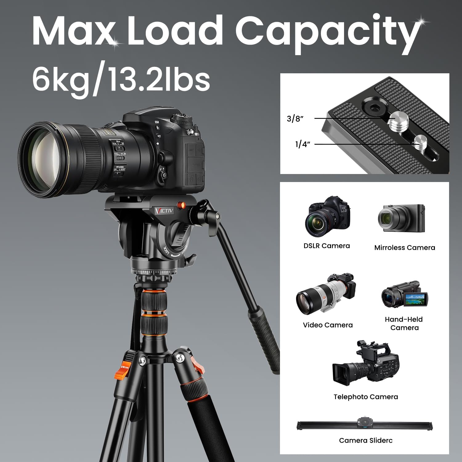 72" Video Camera Tripod, Heavy Duty Fluid Head Tripod with Carry Bag | Professional Aluminum Camera Tripod Stand