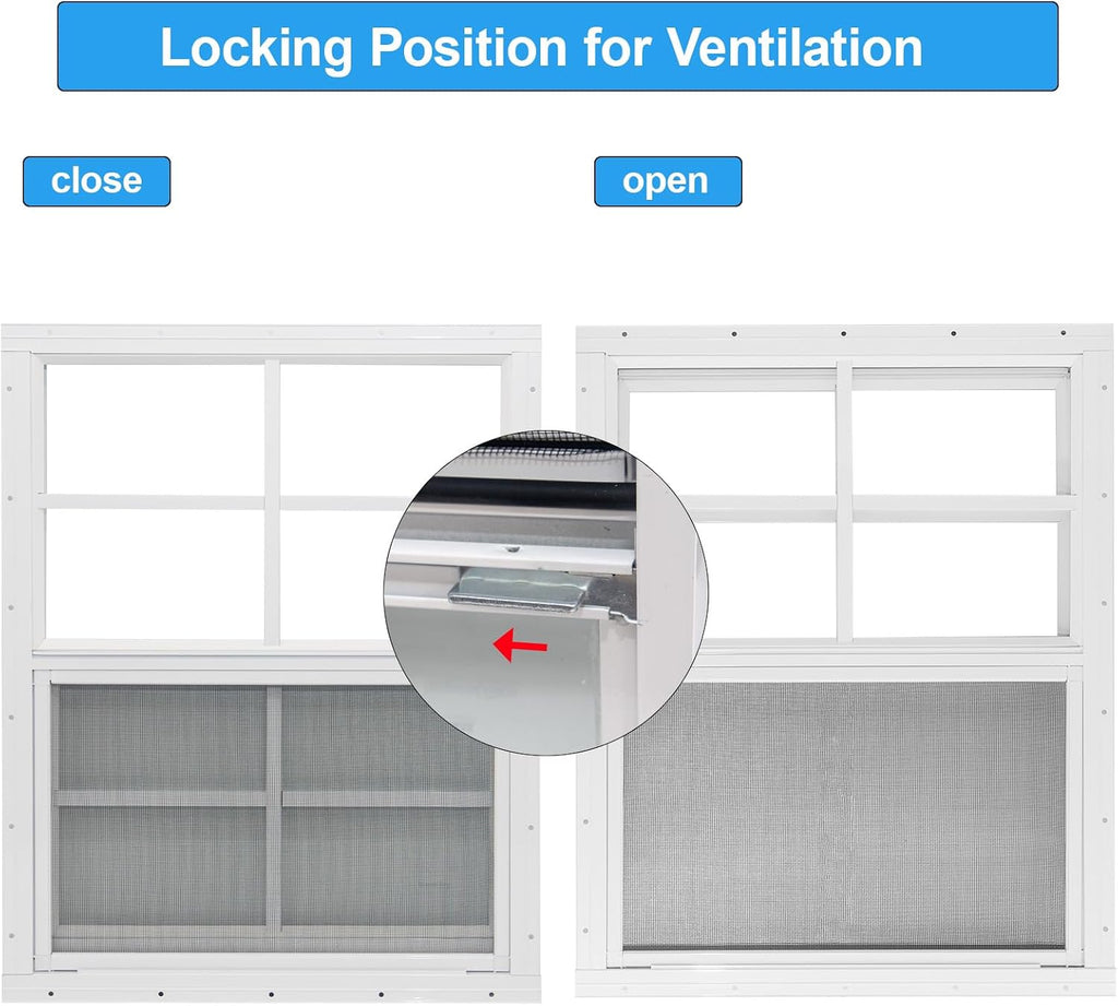 2 Pack Shed Window, 18" x 23" Flush Mount Window with Tempered Glass and Fiberglass Screen for Shed, Chicken Coop