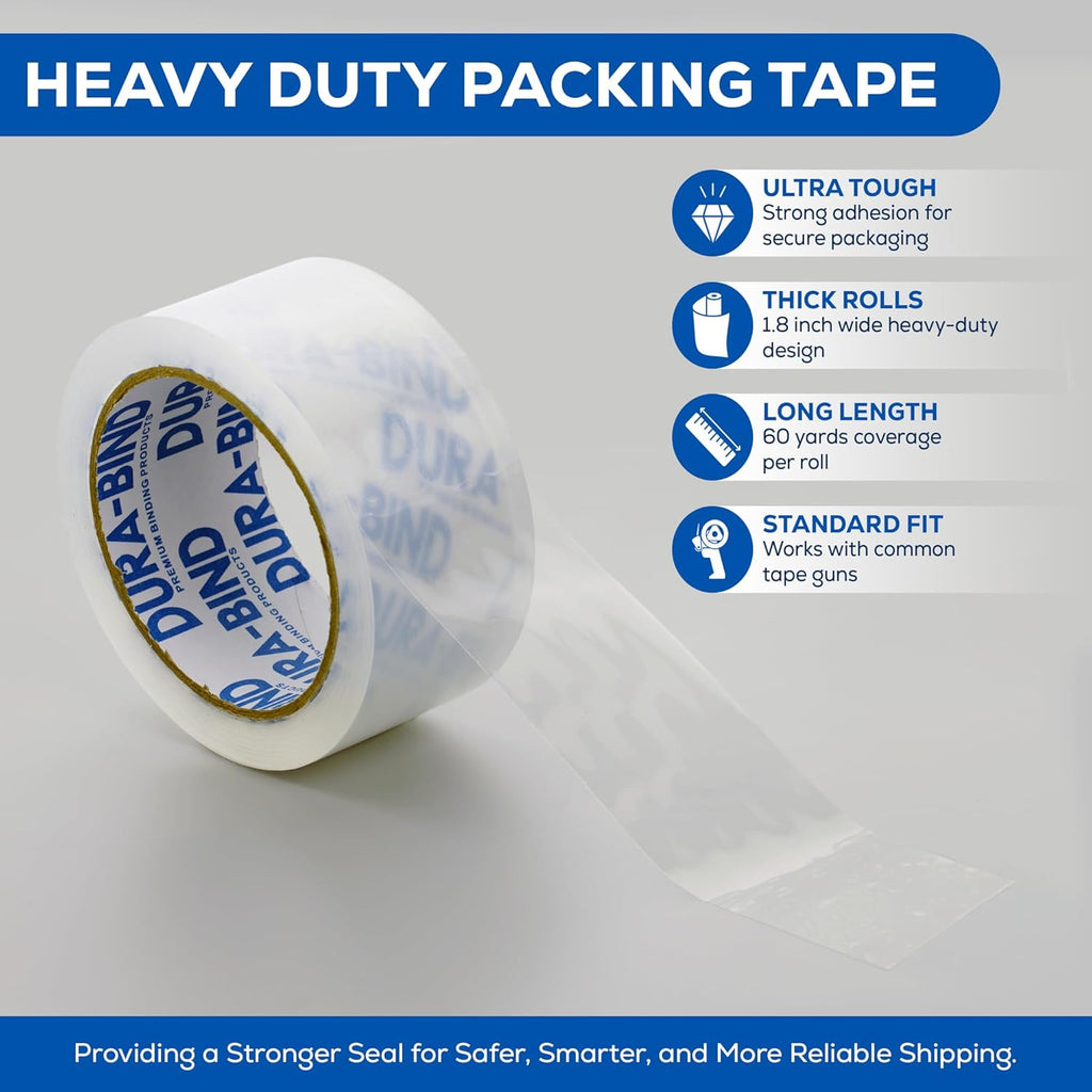 Durabind Heavy Duty Packing Tape 6 Pack. Rolls are 60 Yards x 2in. Tough Clear Tape for Shipping, Packing, Moving