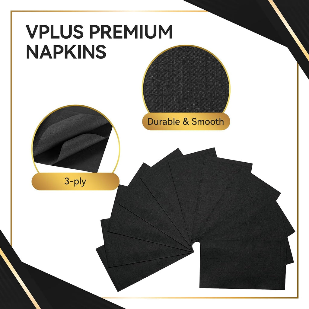 200 Pack Black Paper Napkins, 3 Ply, 7.8x4.3 inch (Folded)