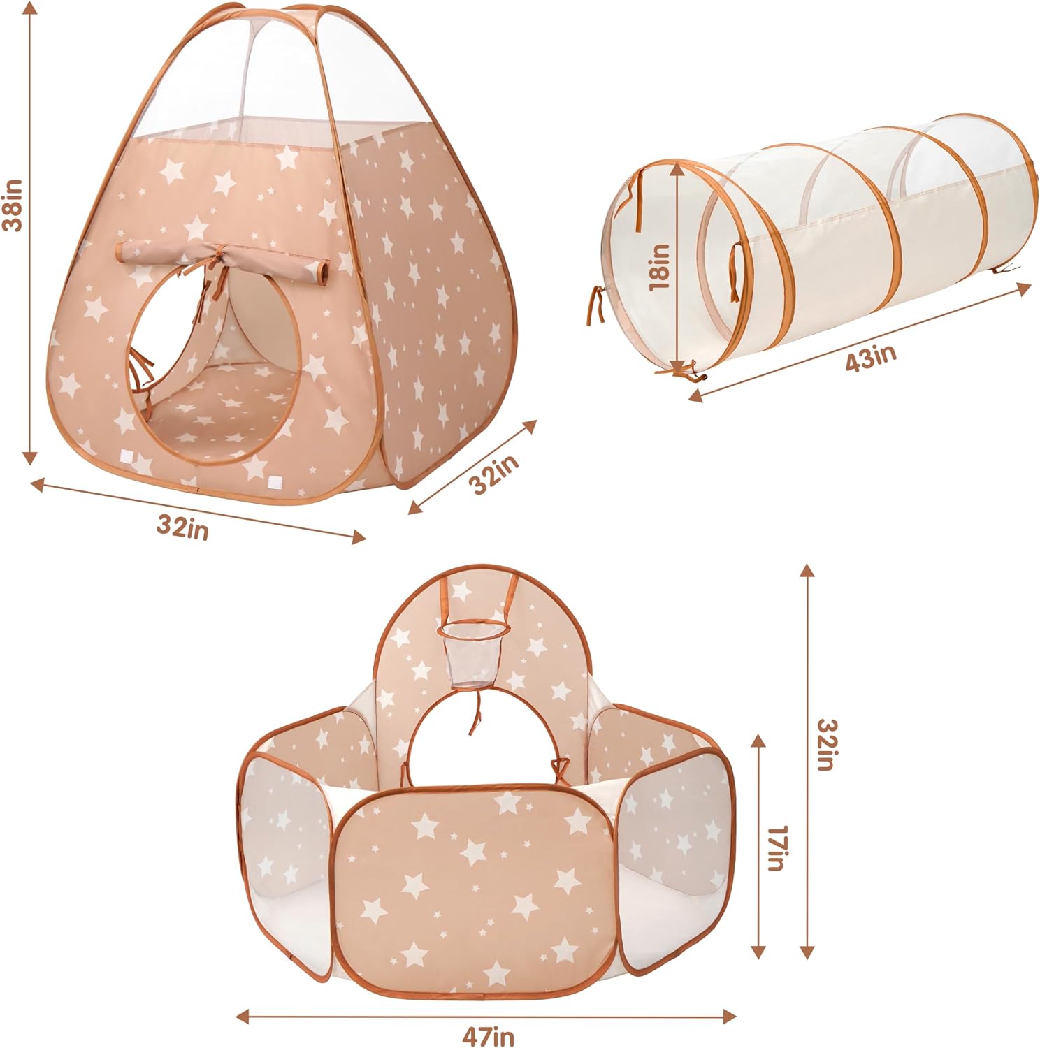 3 in 1 Pop Up Kids Play Tent with Ball Pit Indoor/Outdoor Playhouse | Baby Ball Pit tunnel toys for toddlers 1-3