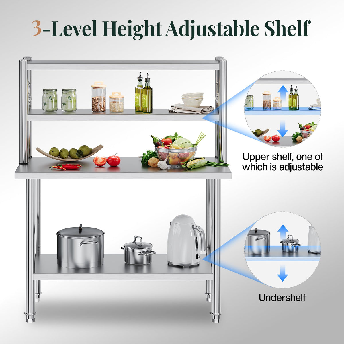 48x24 Inch Stainless Steel Work Table with Overshelves