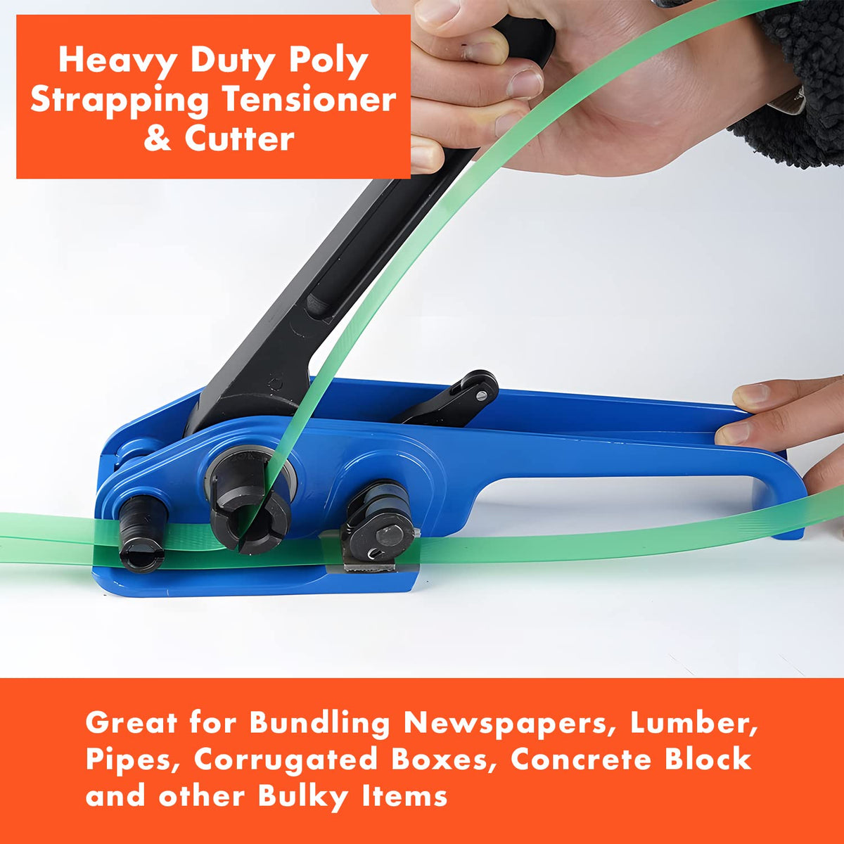 Heavy Duty Poly Strapping Tensioner & Cutter Manual Banding Tools Windlass for 1/2" -3/4" Width Polyester Polyproplyn