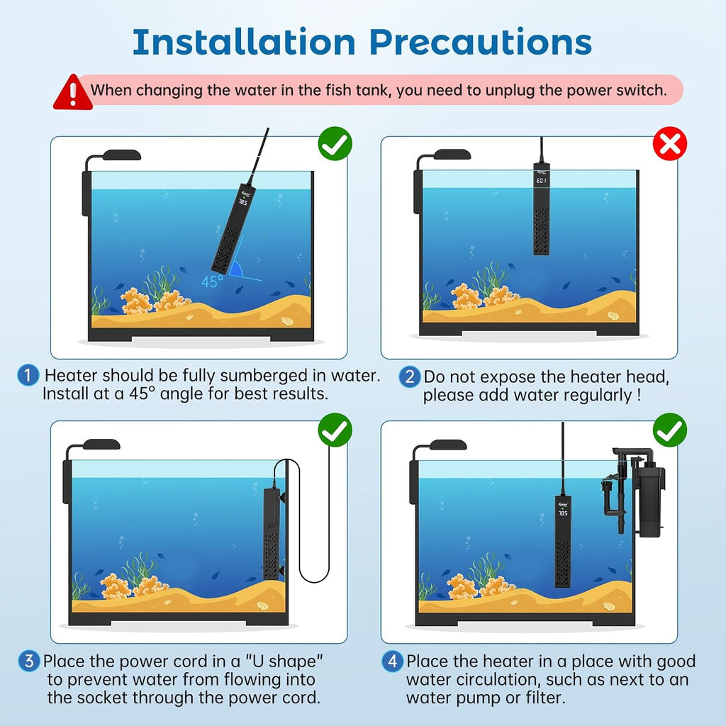 Upgrade Ceramic Aquarium Heater, 200W Digital Fish Tank Heater with Automatic Power-Off and Over-Temperature