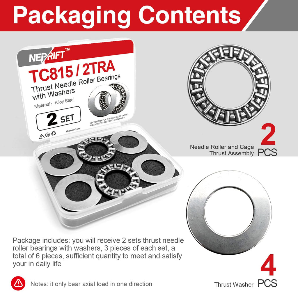 Neprift 2 Sets TC815+2TRA Thrust Needle Roller Bearings, 1/2"
