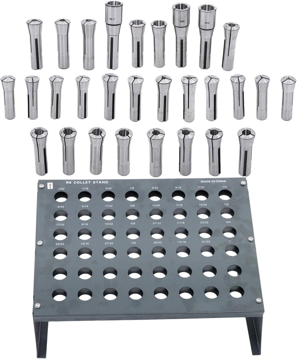 findmall 29Pcs R8 Collet Set with R8 Collet Rack