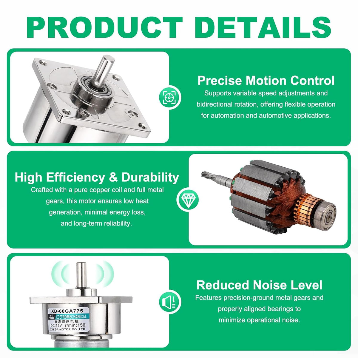 60GA775 Micro DC Gear Motor 35W DC24V 30RPM Silver Power Adjustable