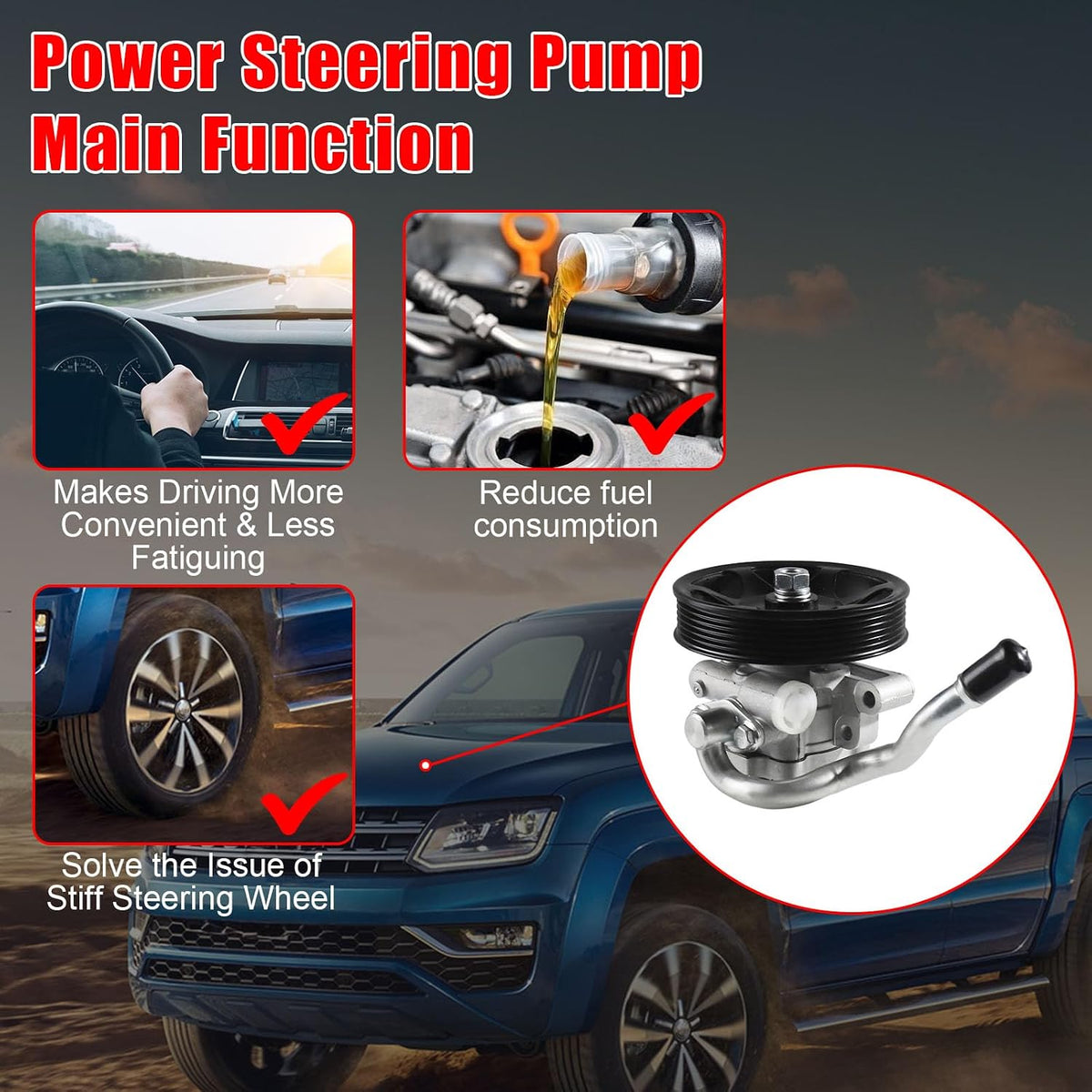21-5370 Power Steering Pump with Pulley Fit for Ford Escape 3.0L V6