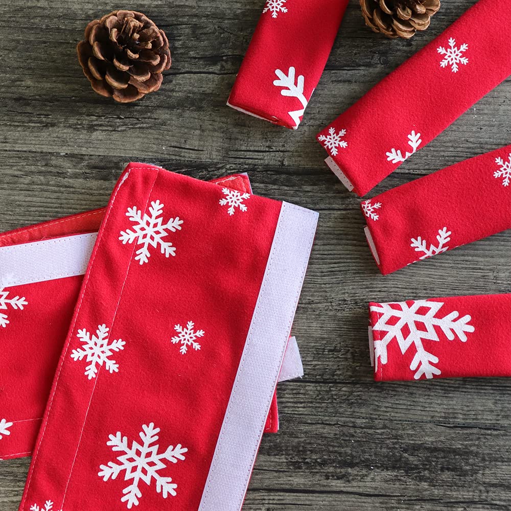 LimBridge Christmas Refrigerator Door Handle Cover, Design with Snowflakes, Two Sizes Red 8pcs Handle Cover for Kitchen Fridge, Microwave, Dishwasher Handle Decorations