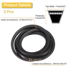 uxcell 3 Pack B107 Classic Wrapped V-Belt, 110" Outside Circumference, Black