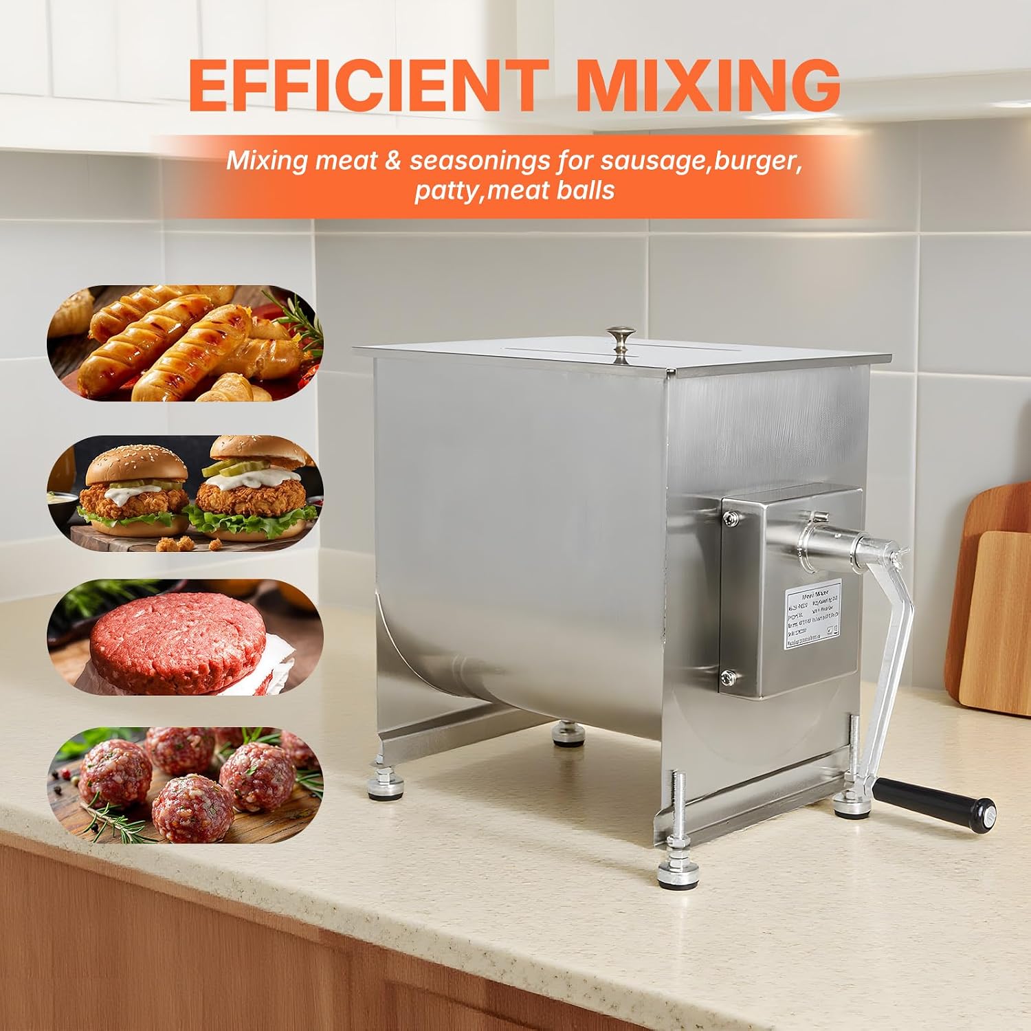 Hakka 15-Liter capacity Tank Stainless Steel Manual Meat Mixer (Mixing Maximum 25-Pound for Meat).