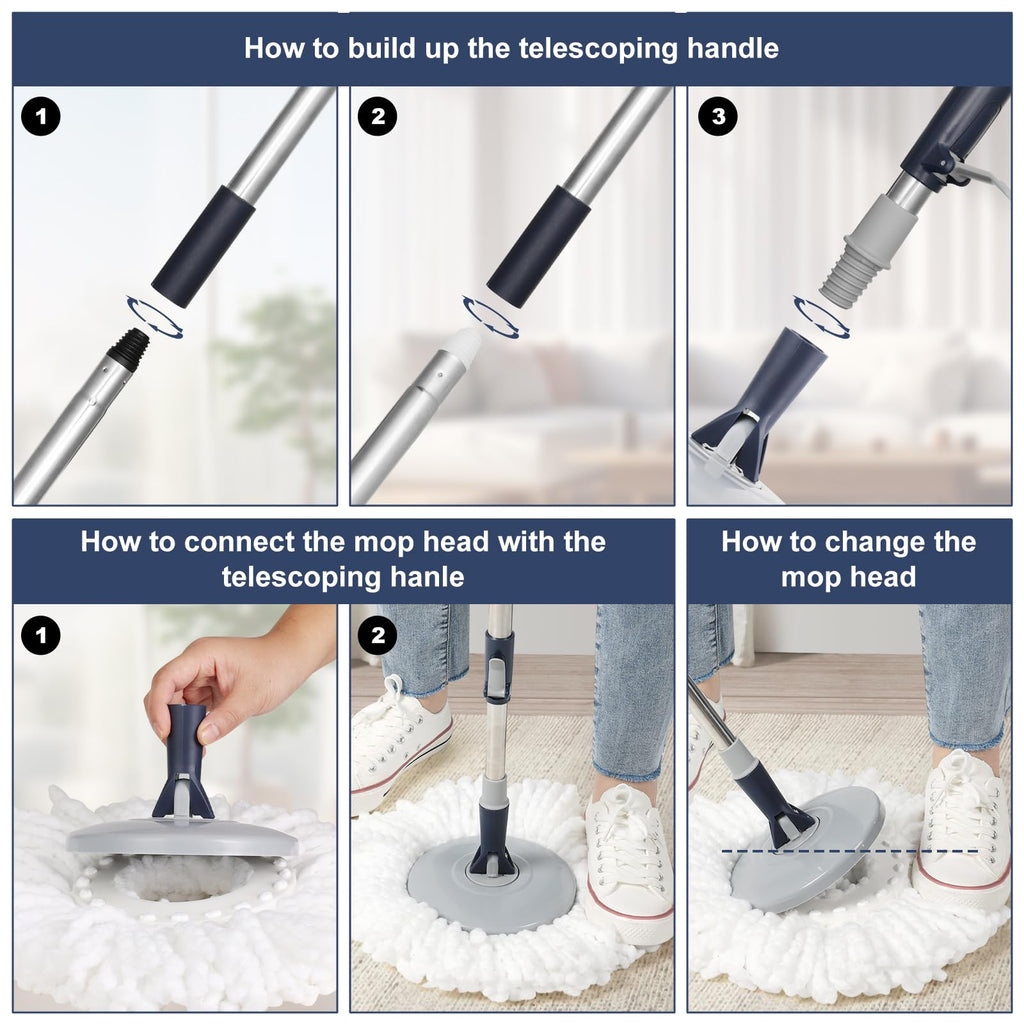 Spin Mop and Bucket System with 180-Degree Rotating Head