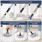 Spin Mop and Bucket System with 180-Degree Rotating Head