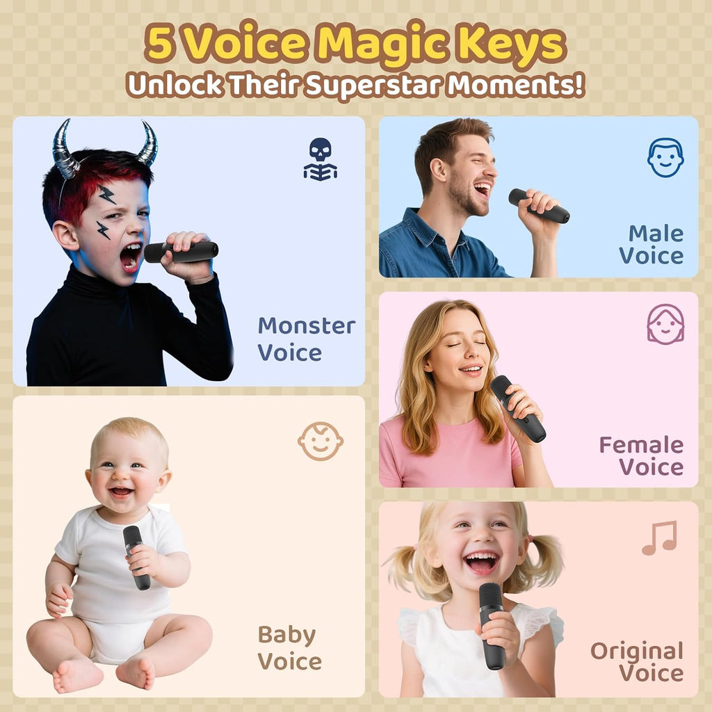 Mini Karaoke Machine, Portable Bluetooth Karaoke Speaker with 2 Wireless Microphones, Singing Machine with Party