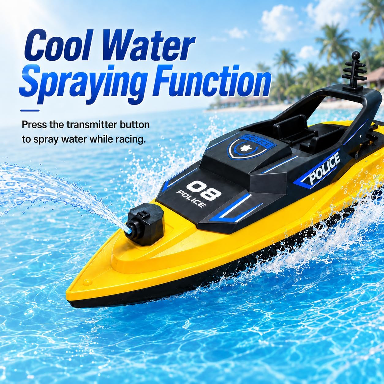 RC Boat with Water Spray, 2.4GHz Racing Toy for Pools and Lakes | Easy-to-Control, Summer Outdoor Gift for Boys &