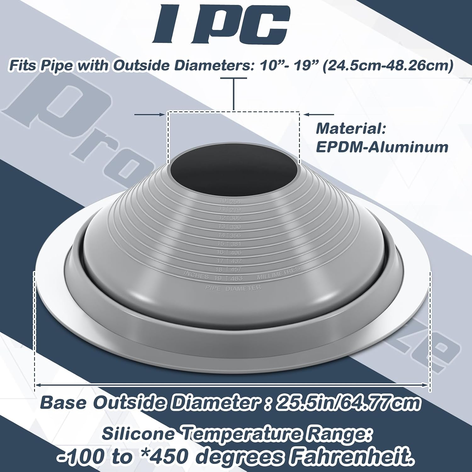 1 Pcs #9 Pipe Od 10"-19" Flexible Roof Jack Pipe Boot Flashing Vent High Temp Silicone Chimney for Roof Vents