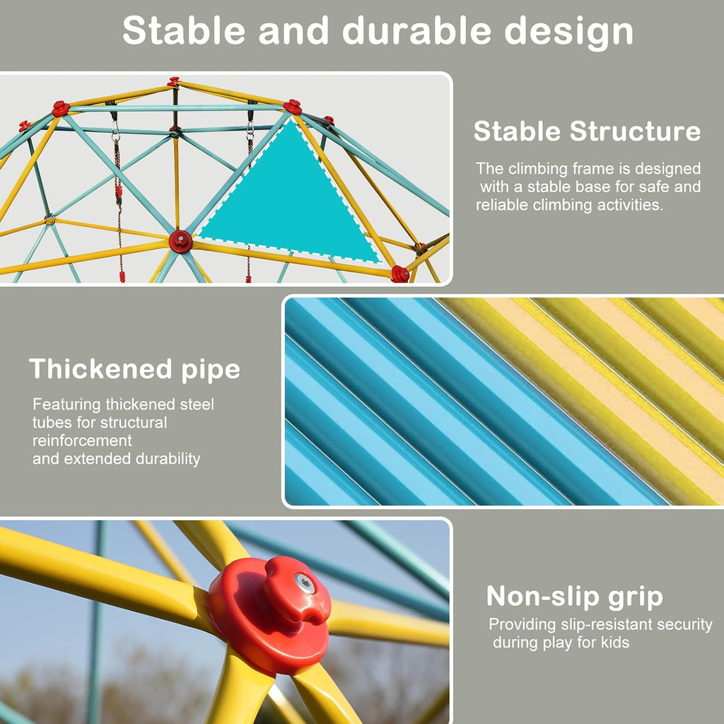 10FT Climbing Dome with Swing – Kids Jungle Gym for Ages 3-10, 1000LB Capacity Geometric Dome Climber, Anti-Rust