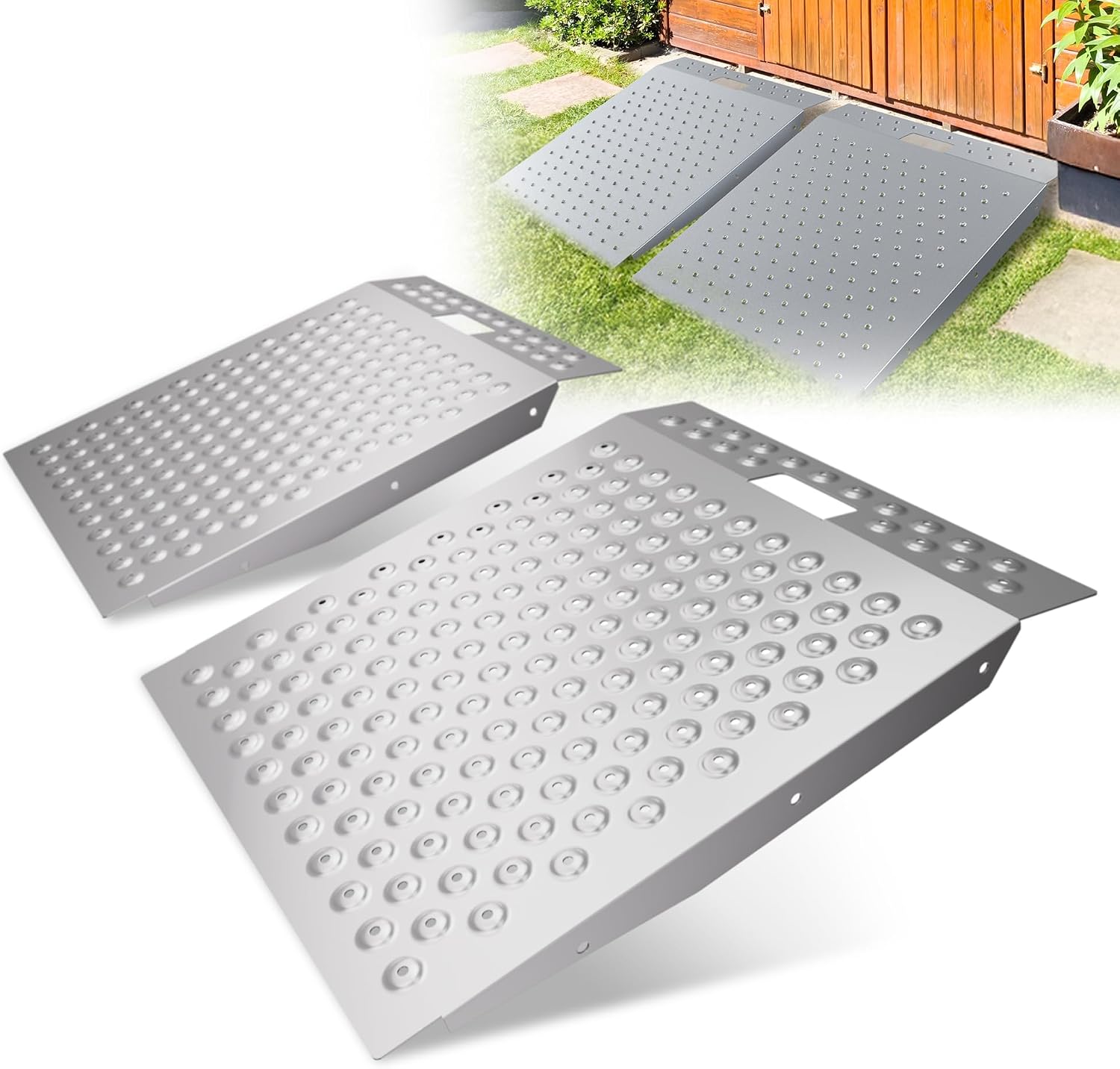 Shed Ramp, 29"L x 48"W Ramp for Shed Entrance, 1500LBS Capacity | 2PC, 1500LBS Capacity, Anti-Slip, Alloy Loading