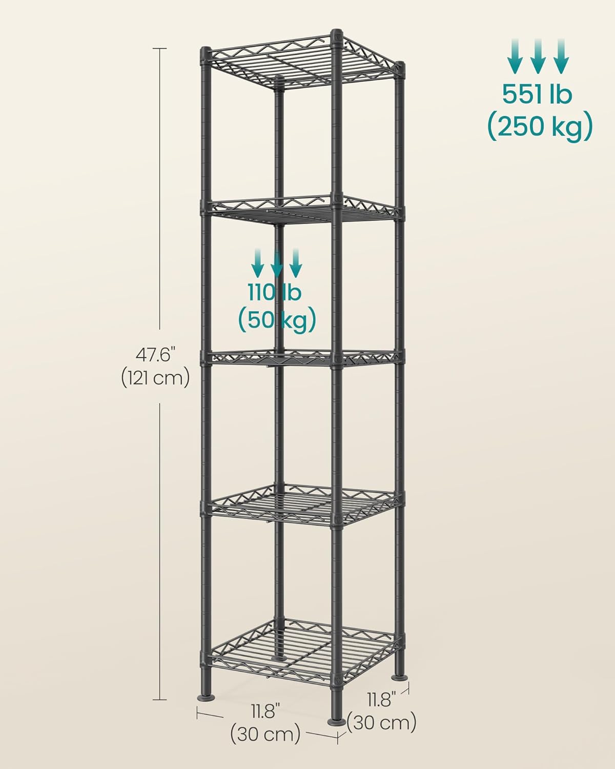 SONGMICS Storage Shelf, Small Metal Wire Shelving Unit, Adjustable Shelves, for Small Spaces, Garage, Bedroom, Living