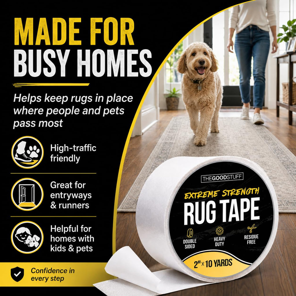 Double Sided Rug Tape [2 Inch x 10 yd] Secure Area Rugs