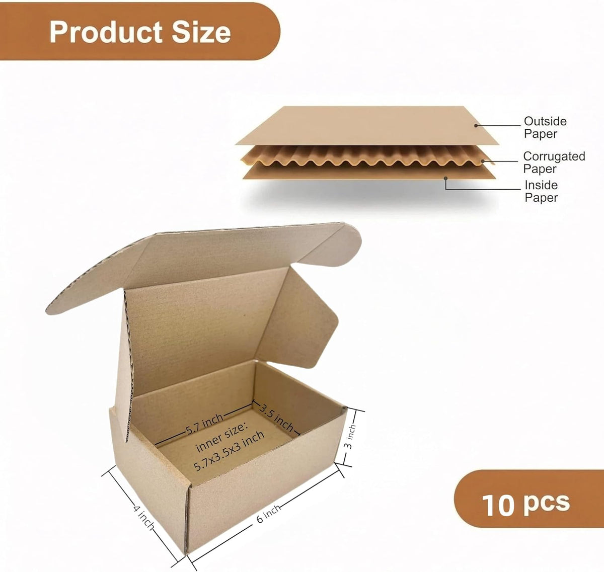 Small Sturdy Cardboard Box 6x4x3 Inch Mailing Corrugated Boxes Set of 10