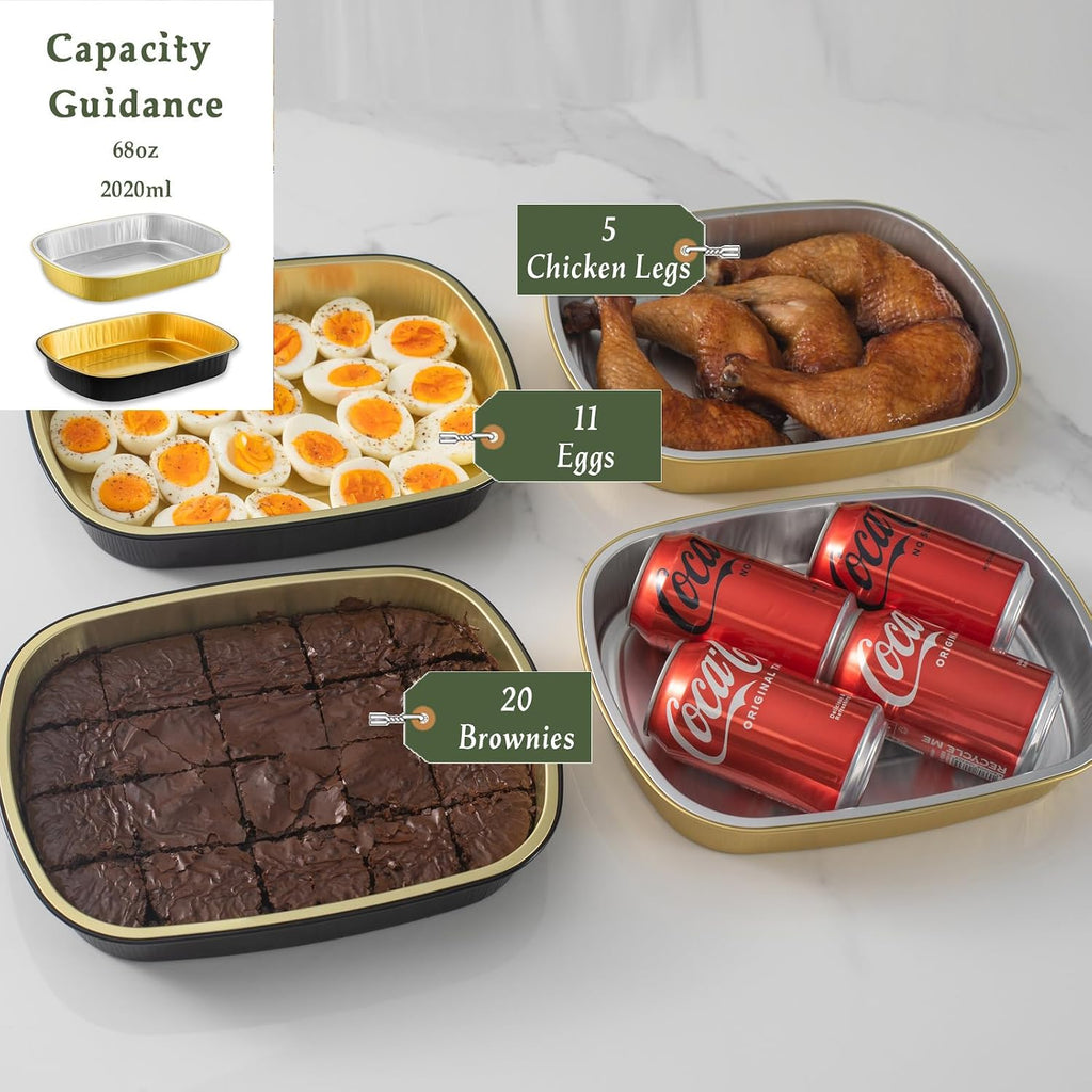 68oz Oval Aluminum Foil Catering Trays with Lids, 5 Pack