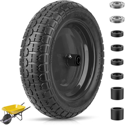4.80/4.00-8 Tire, 14.5" Flat Free Wheelbarrow Tire and Wheel, Solid Replacement Tires with 3" Centered Hub, 5/8" 3/4"