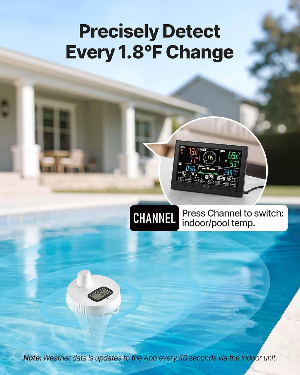 7-in-1 Wi-Fi Weather Station with APP, 7.5 in Display, Wireless Solar Powered Outdoor Sensor, with Pool Thermometer