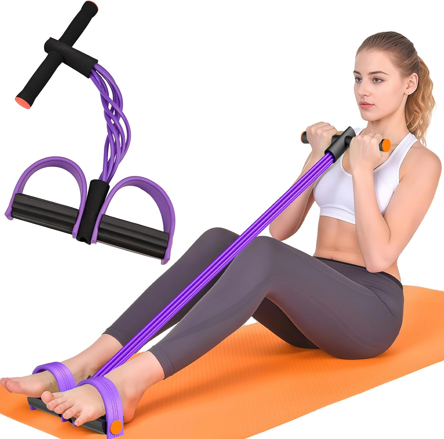 Pedal Resistance Band with Handles, 6-Tubes Natural Rubber Exercise Bands | Upgrade Foot Pedal Resistance Bands for