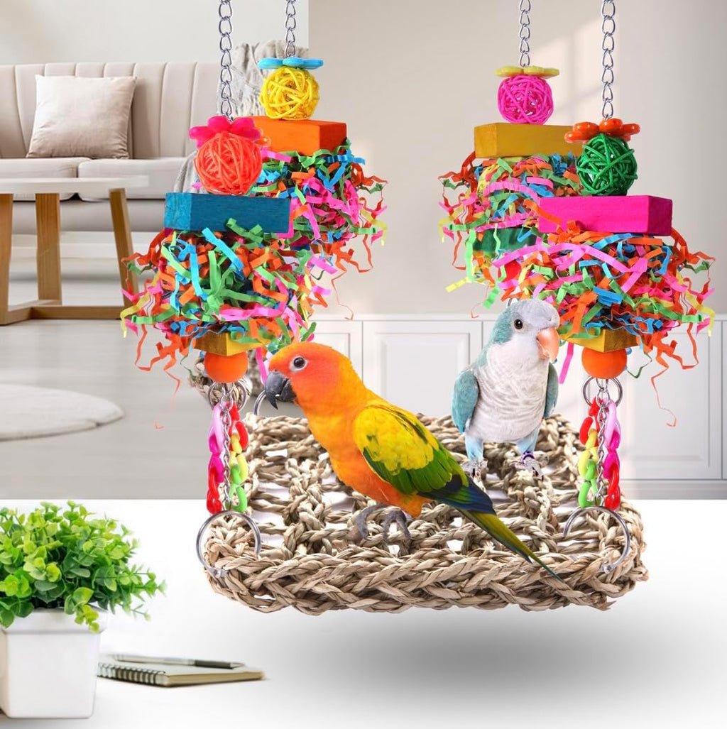 Parakeet Toys Bird Toys Conure Toys Birdcage Stands Bird Foraging Wall Seagrass Woven Hammock Swing Mat for