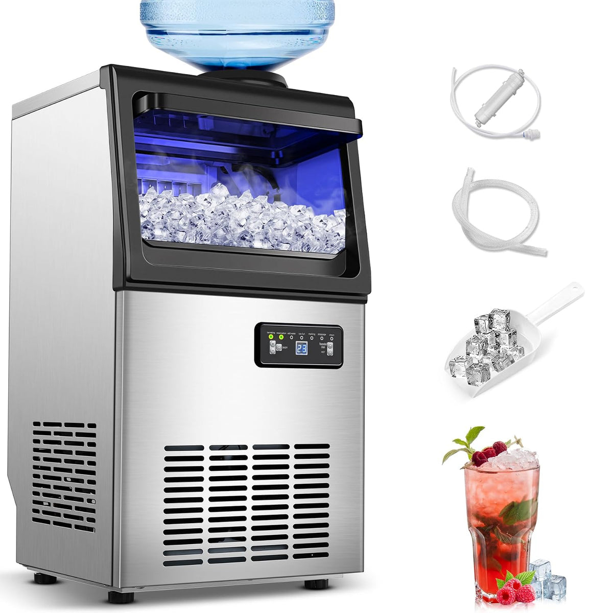 110LBS/24H Commercial Ice Maker Machine Under Counter/Freestanding